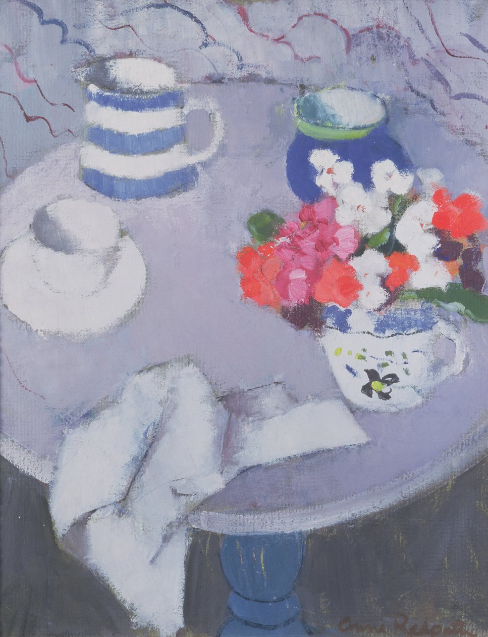 Stilleben med bord (olje på lerret) av Anne Redpath