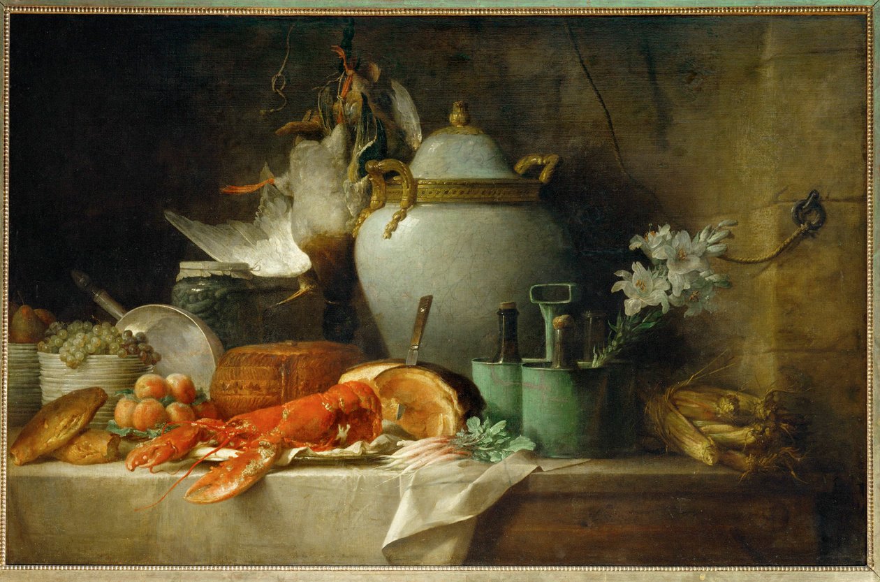 Vase, hummer, frukt og vilt - Stilleben med vase, hummer, frukt og vilt … av Anne Vallayer-Coster