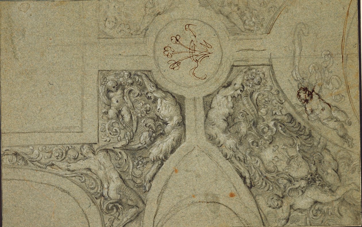 Design for den dekorative rammen av taket til Camerino Farnese av Annibale Carracci