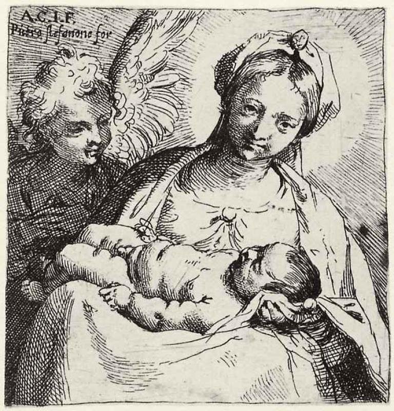 Madonna og barn med en engel av Annibale Carracci