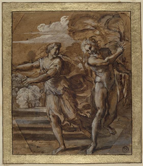 Studie for Lupercalia Palazzo Magnani Fresker, Bologna av Annibale Carracci
