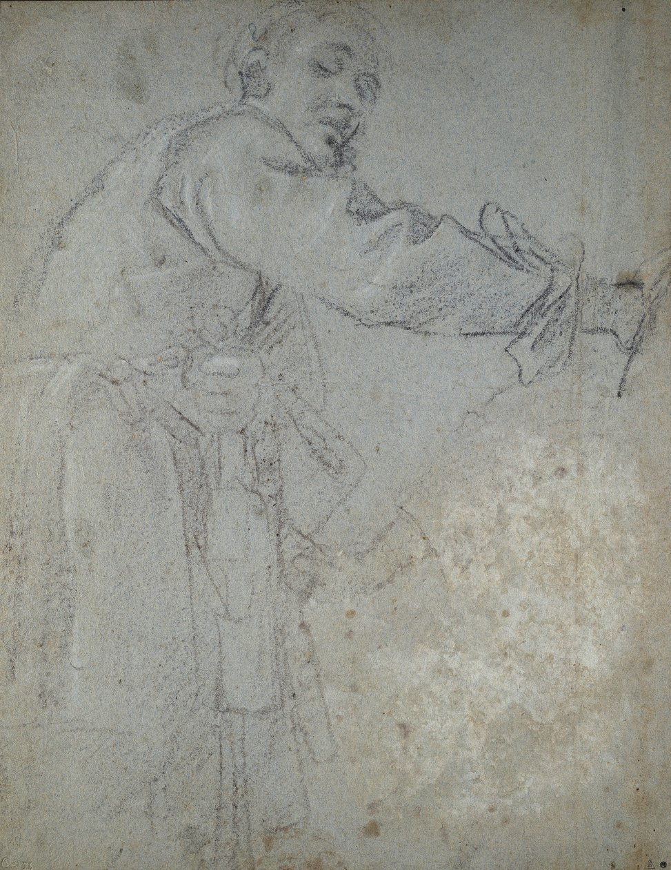 Studie av en drapert mannsfigur (kritt på papir) av Annibale Carracci
