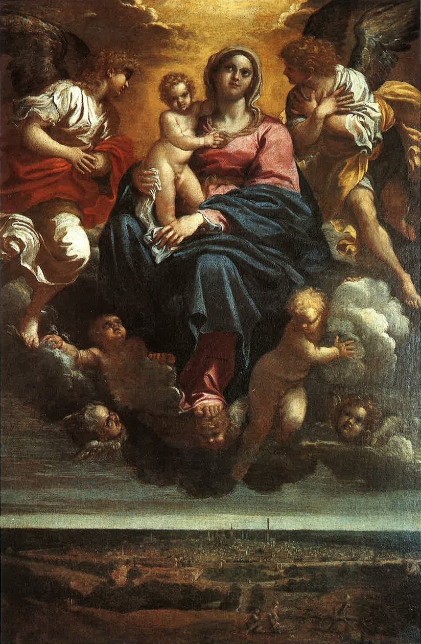 Jomfruen og barnet i skyene av Annibale Carracci