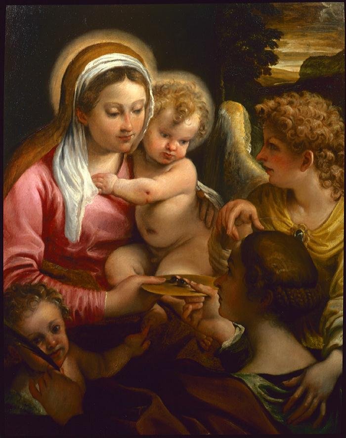 Jomfru og barn med Saint Lucy og den unge døperen Johannes av Annibale Carracci