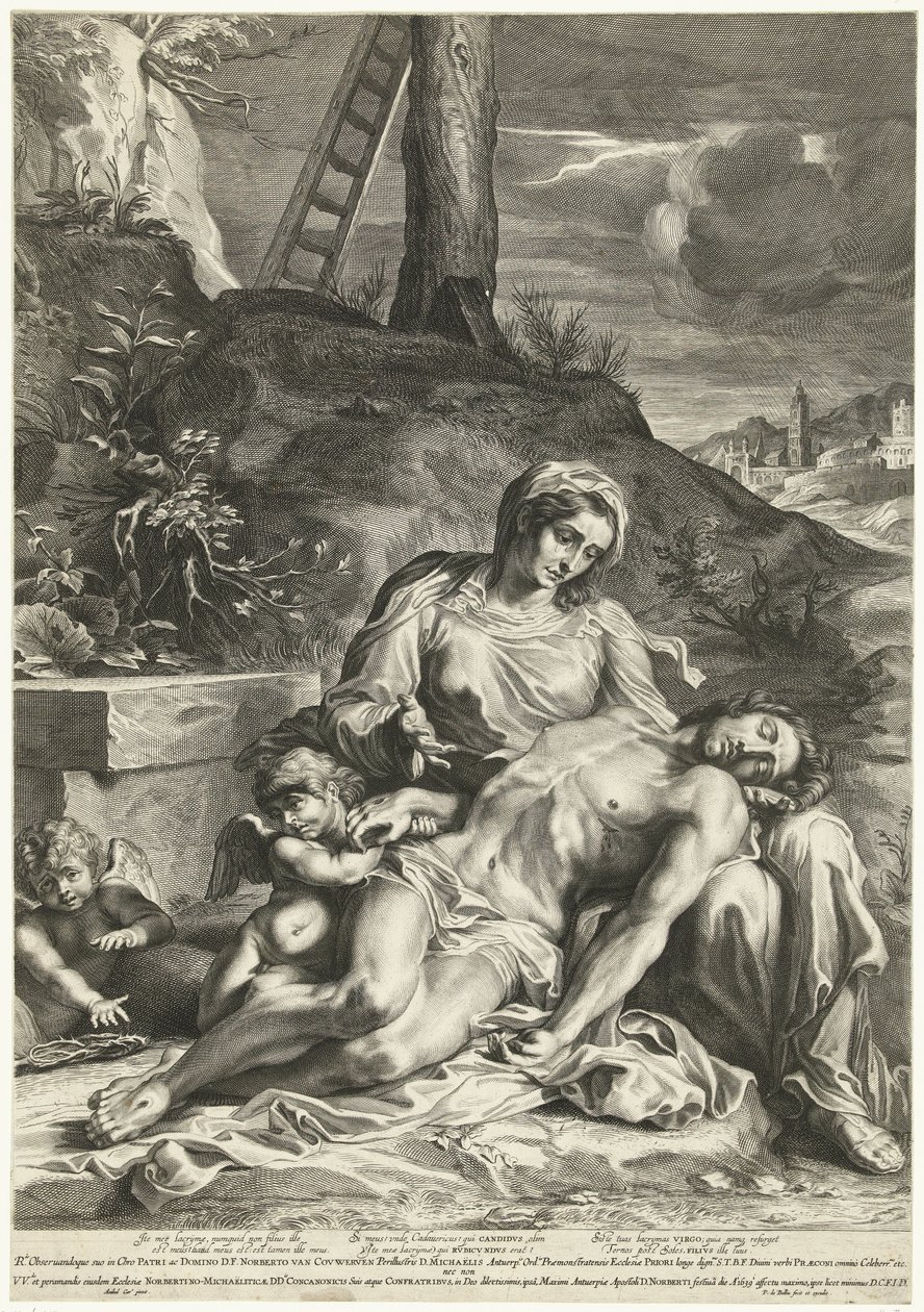 Pieta, engraved by Pieter de Bailliu av Annibale (after) Carracci