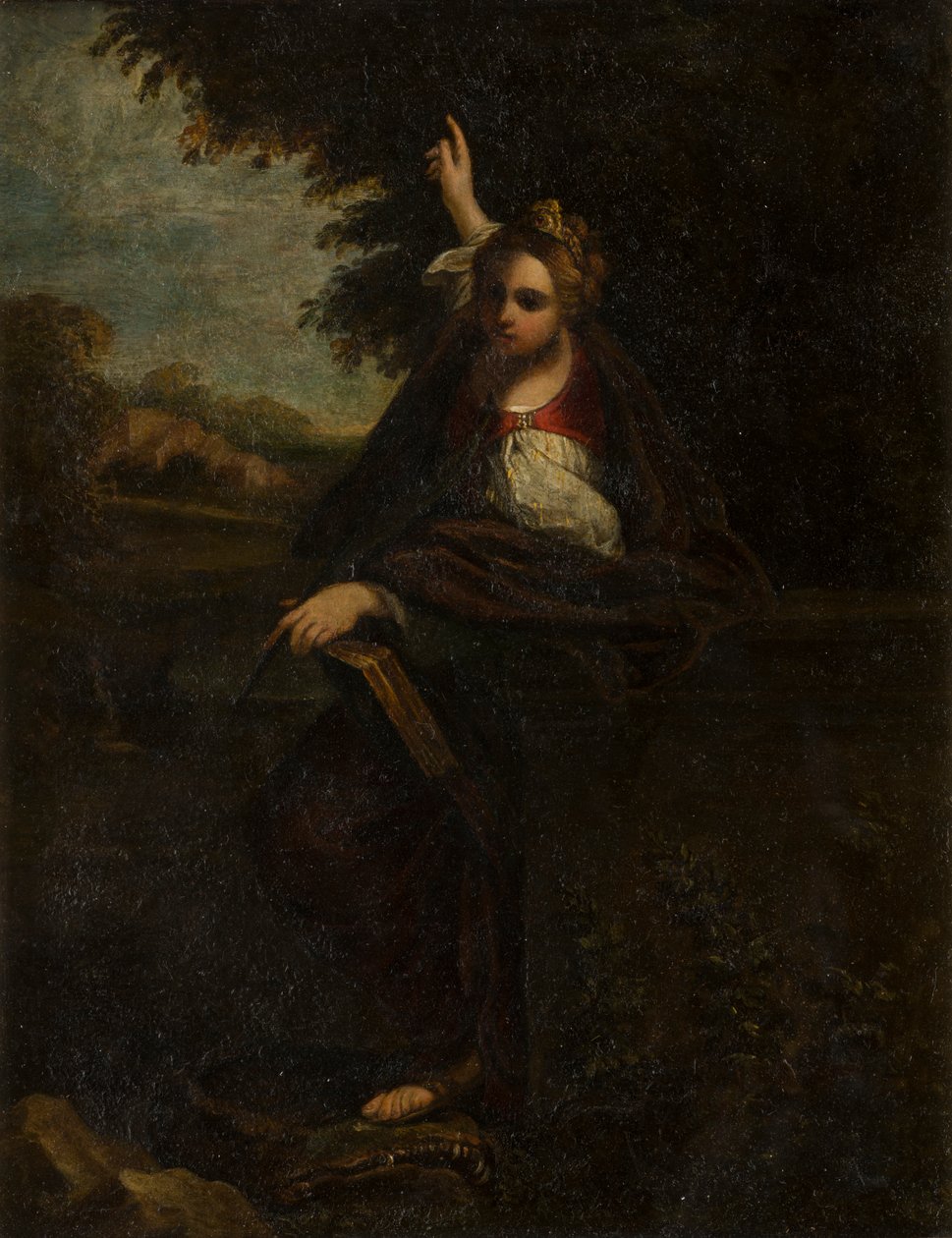 St. Margaret in a Landscape : A Sybil, ca. 1580-1609 (metall under glass) av Annibale (after) Carracci