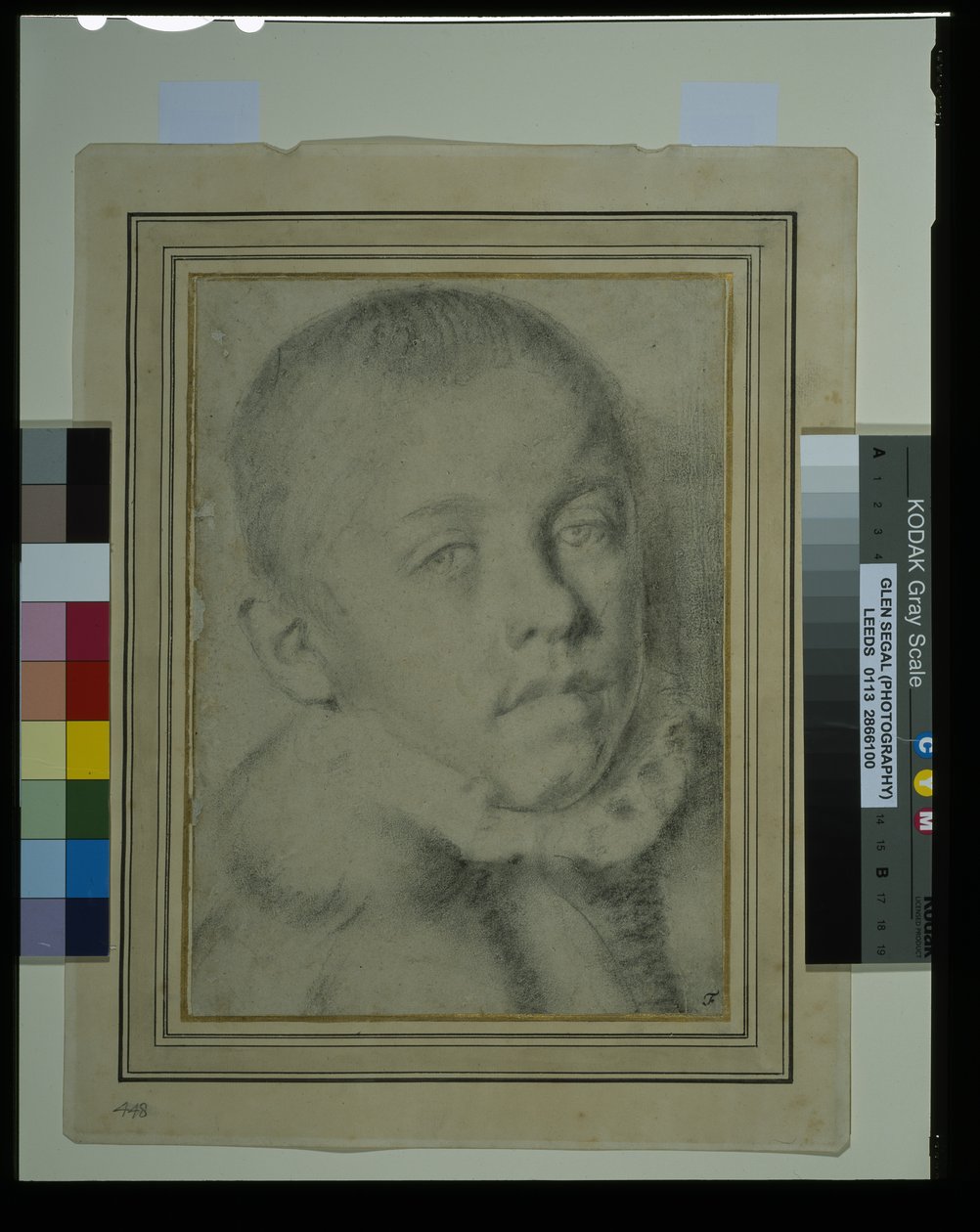 Portrett-hode av en ung gutt (svart kritt og kull på papir) av Annibale (follower of) Carracci