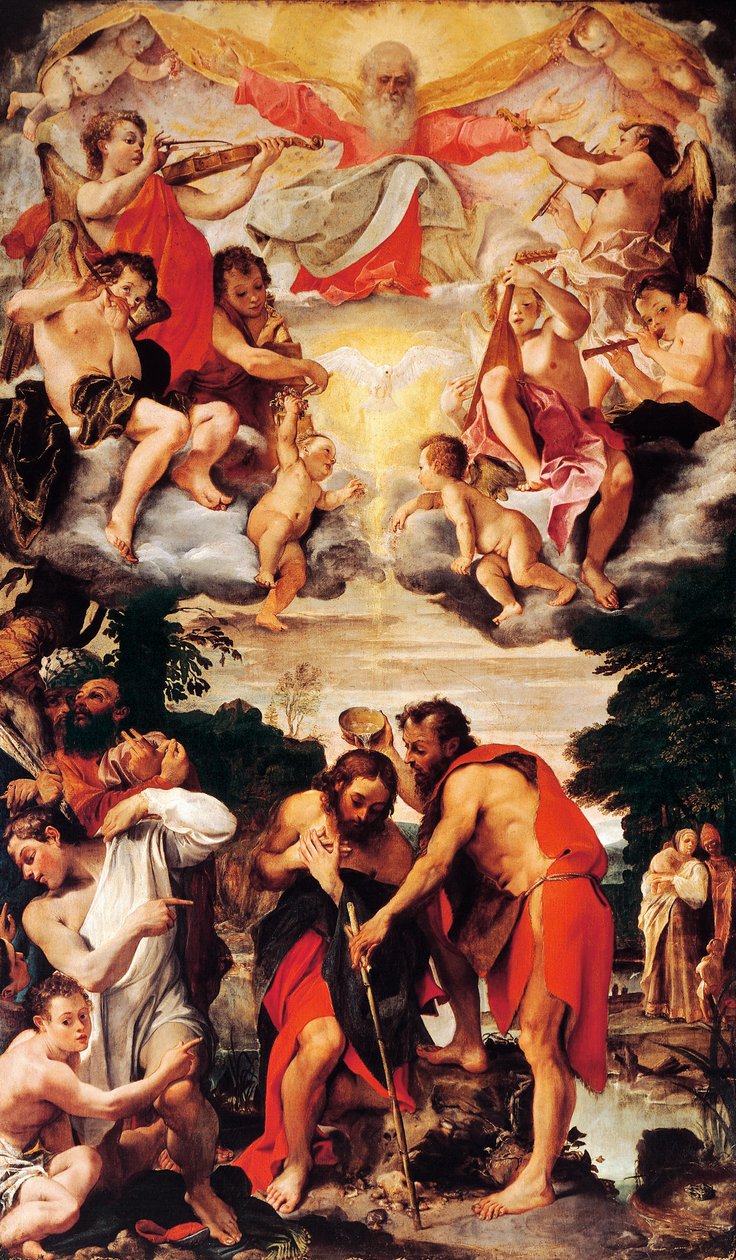 Baptism of Christ av Annibale Carracci (1560-1609), olje på lerret, kirken San Gregorio og San Siro, Bologna av Annibale Carracci