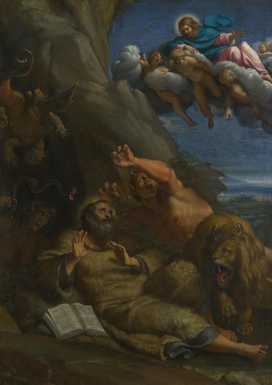 Kristus viste seg for Saint Anthony Abbed under hans fristelse, ca. 1598 av Annibale Carracci