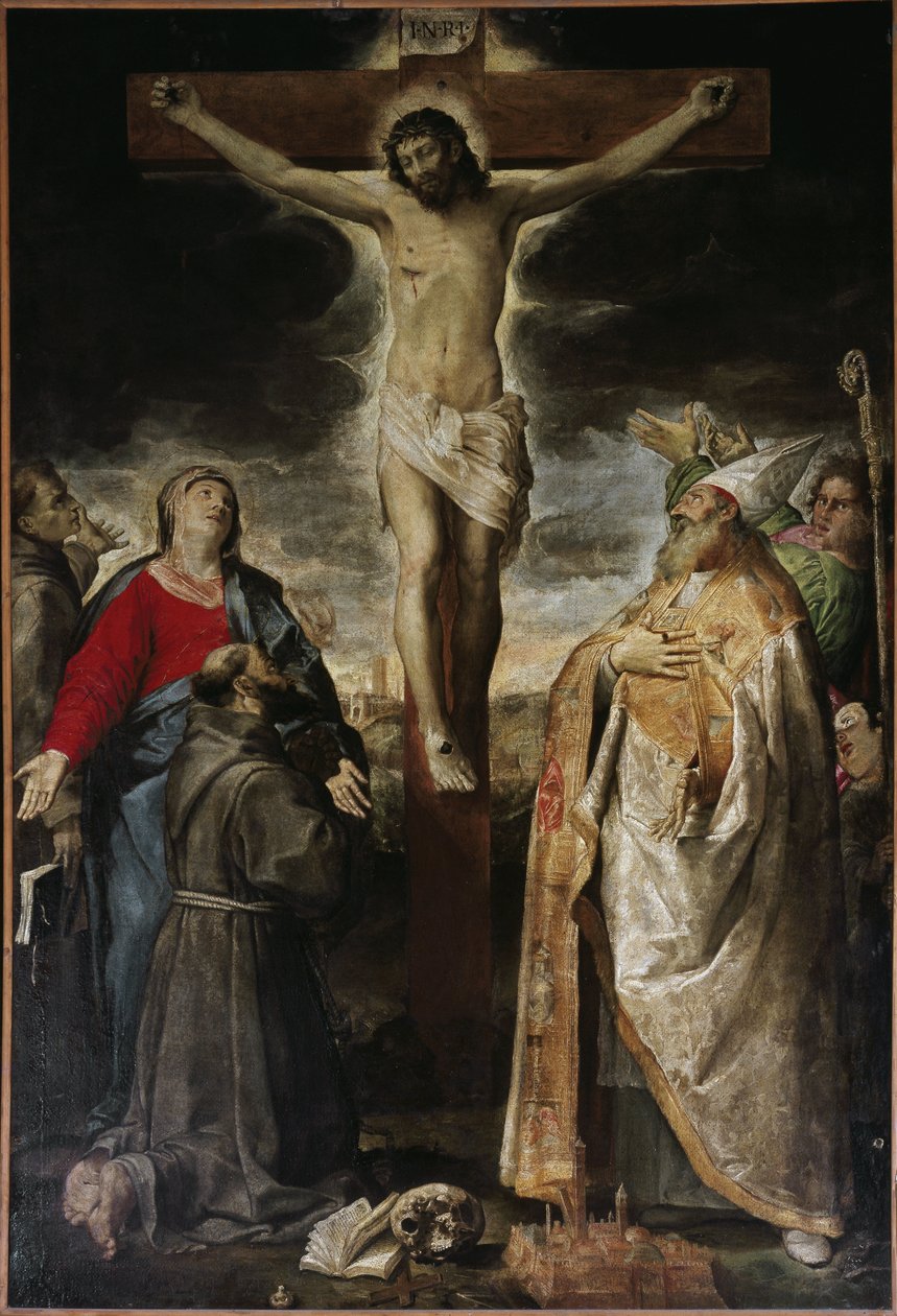 Korsfestelse og helgener (olje på lerret av Annibale Carracci