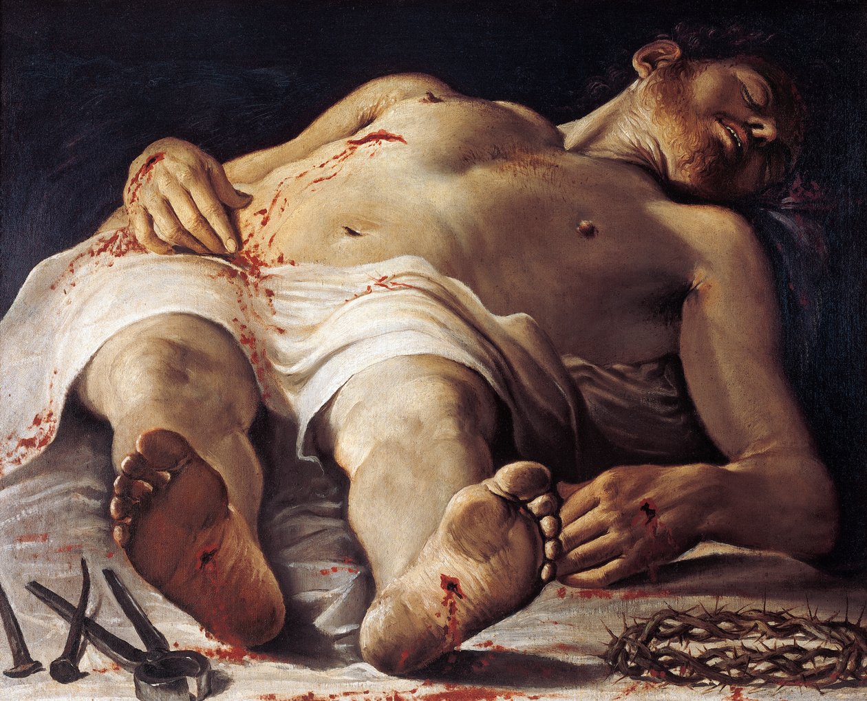 Dead Christ, av Annibale Carracci (1560-1609), olje på lerret, 707x888 cm av Annibale Carracci
