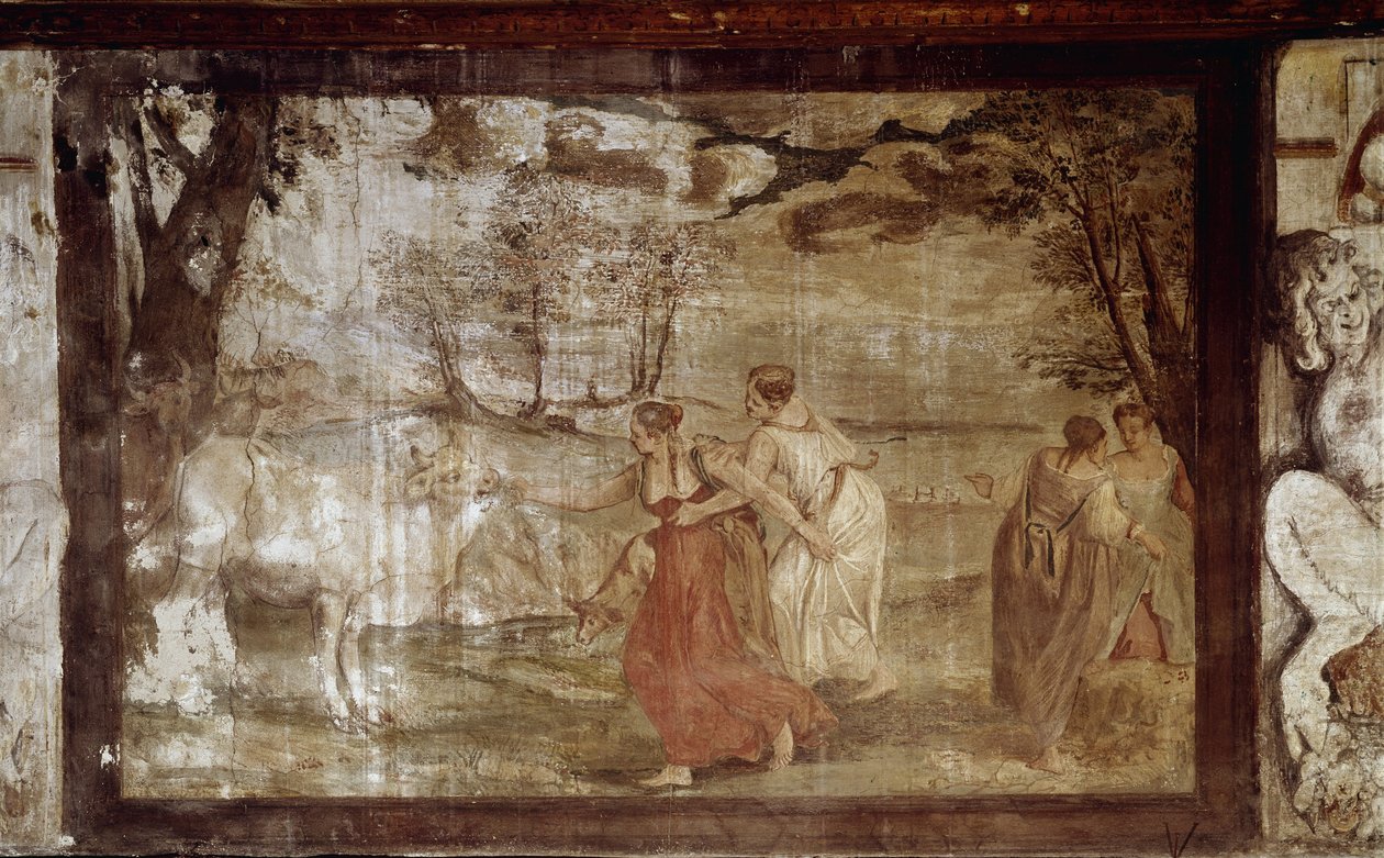 Europa-tegning nær Jupiter endret seg til en okse (Fresco av Annibale Carracci
