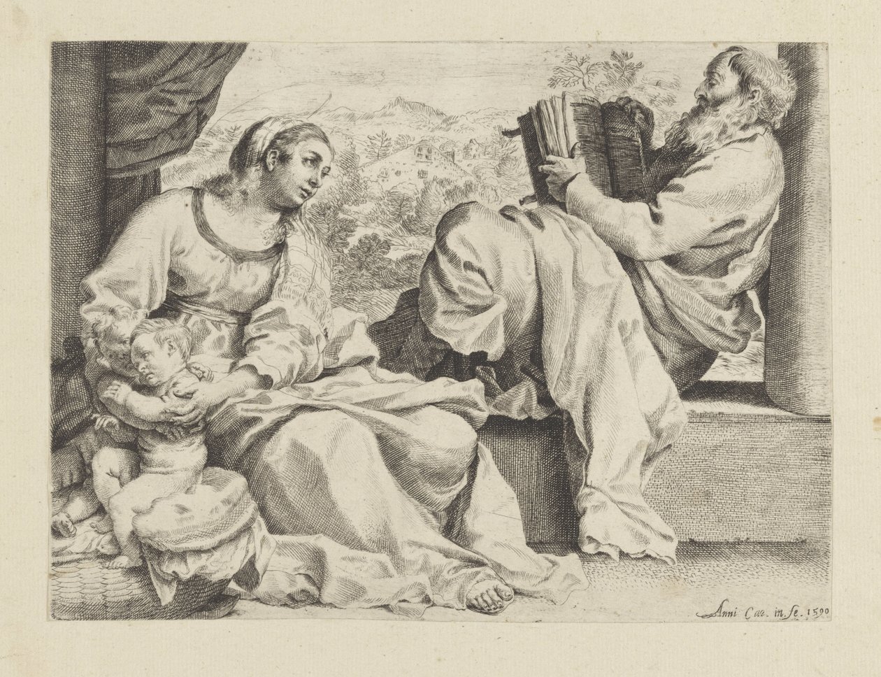 Hellig familie med den unge døperen Johannes av Annibale Carracci