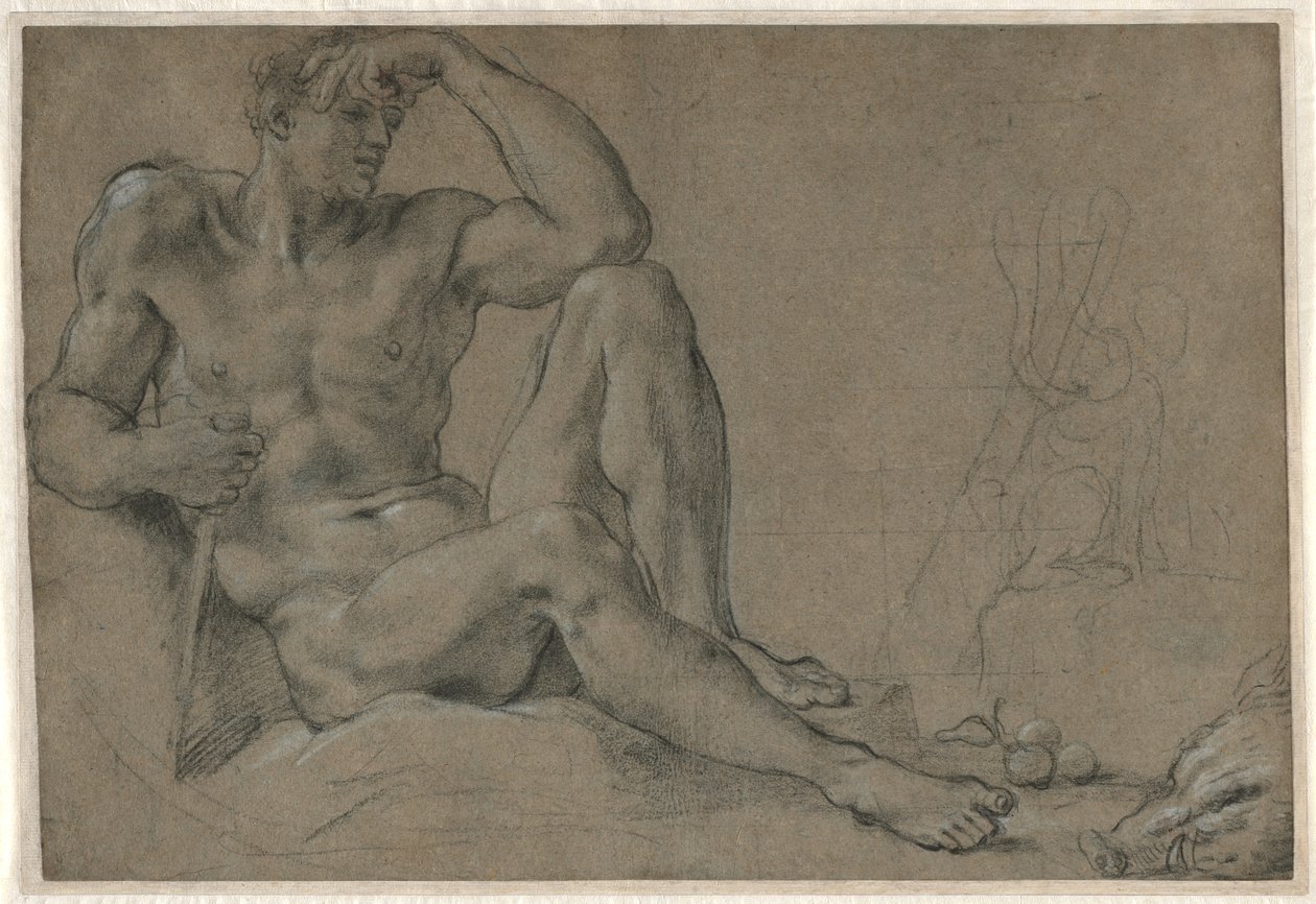 Hercules hviler (recto); Fartøy med fot med håndtak (verso) av Annibale Carracci