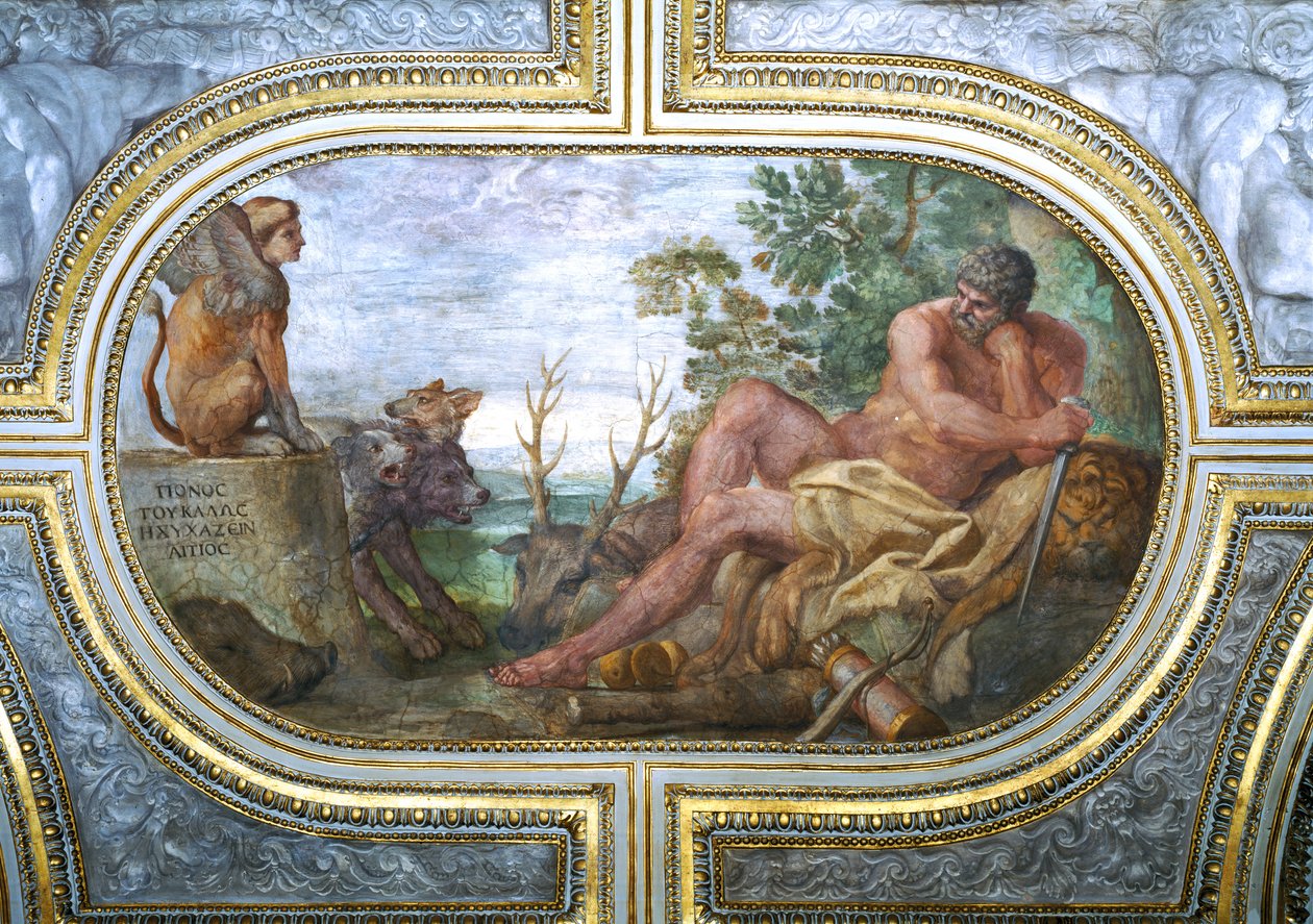 Herkules og sfinksen med Cerberus, fra 'Camerino', 1596 av Annibale Carracci