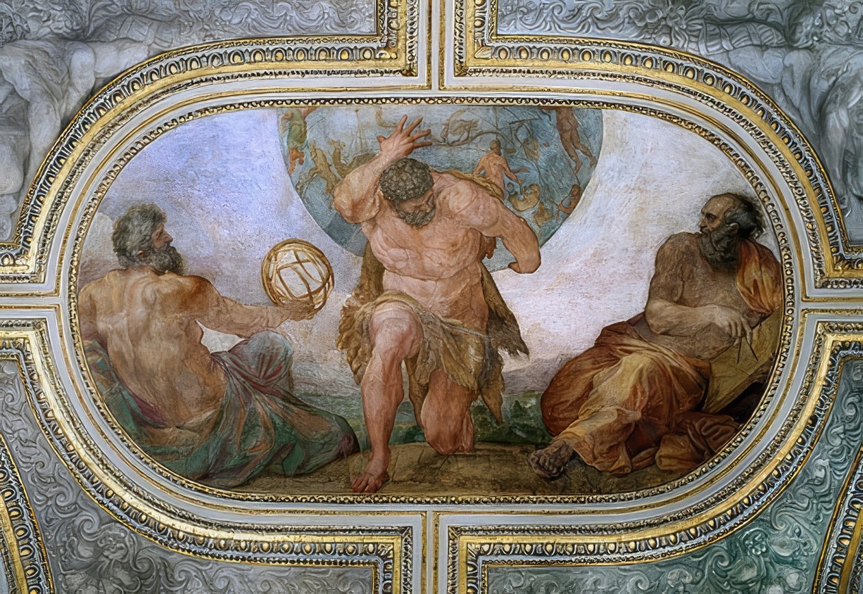 Hercules bærer himmelhvelvet for Atlas (freskomaleri i Camerino). 1596 av Annibale Carracci