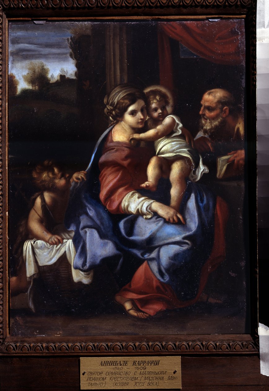 Den hellige familie med barnet St. Johannes døperen. Maleri av Annibale Carracci (Annibale Carracci av Annibale Carracci