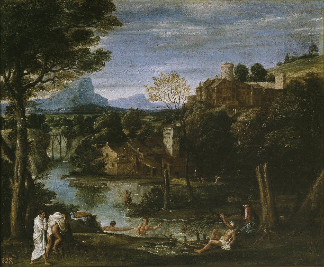 Landskap med elv og badende av Annibale Carracci