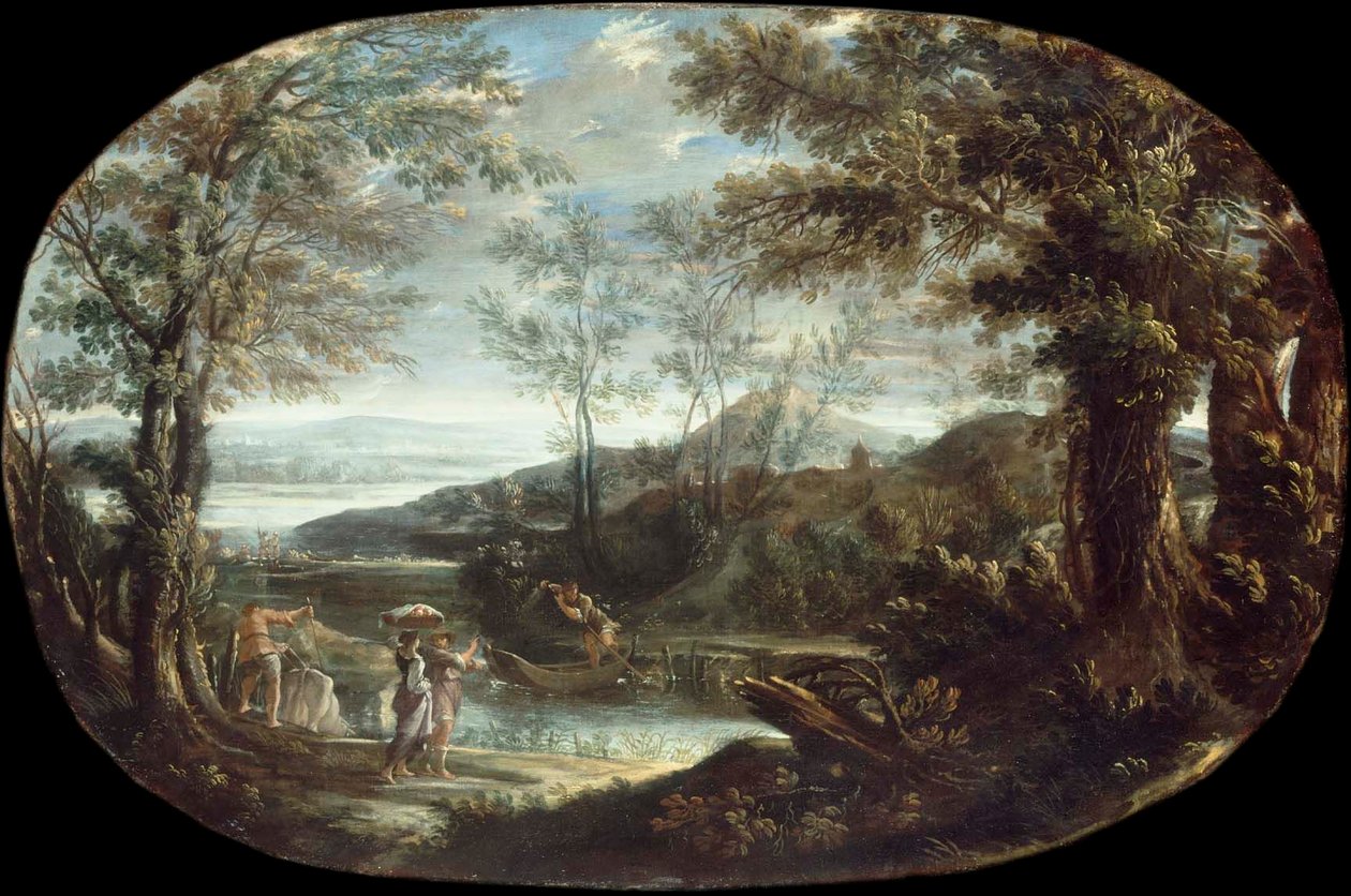 Landskap med elvescene av Annibale Carracci