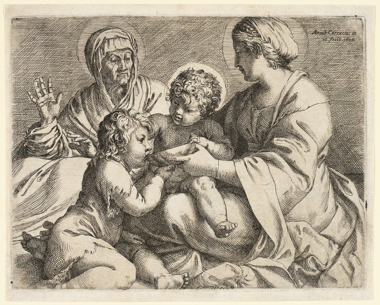 Madonna og barn med de hellige Elizabeth og døperen Johannes av Annibale Carracci