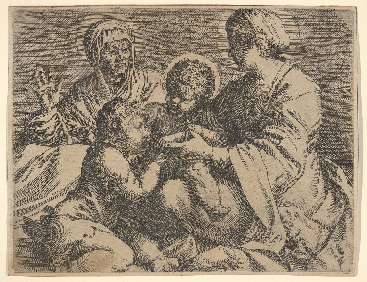 Madonna og barn med de hellige Elizabeth og døperen Johannes Madonna della Scodella, den..., 1606. av Annibale Carracci
