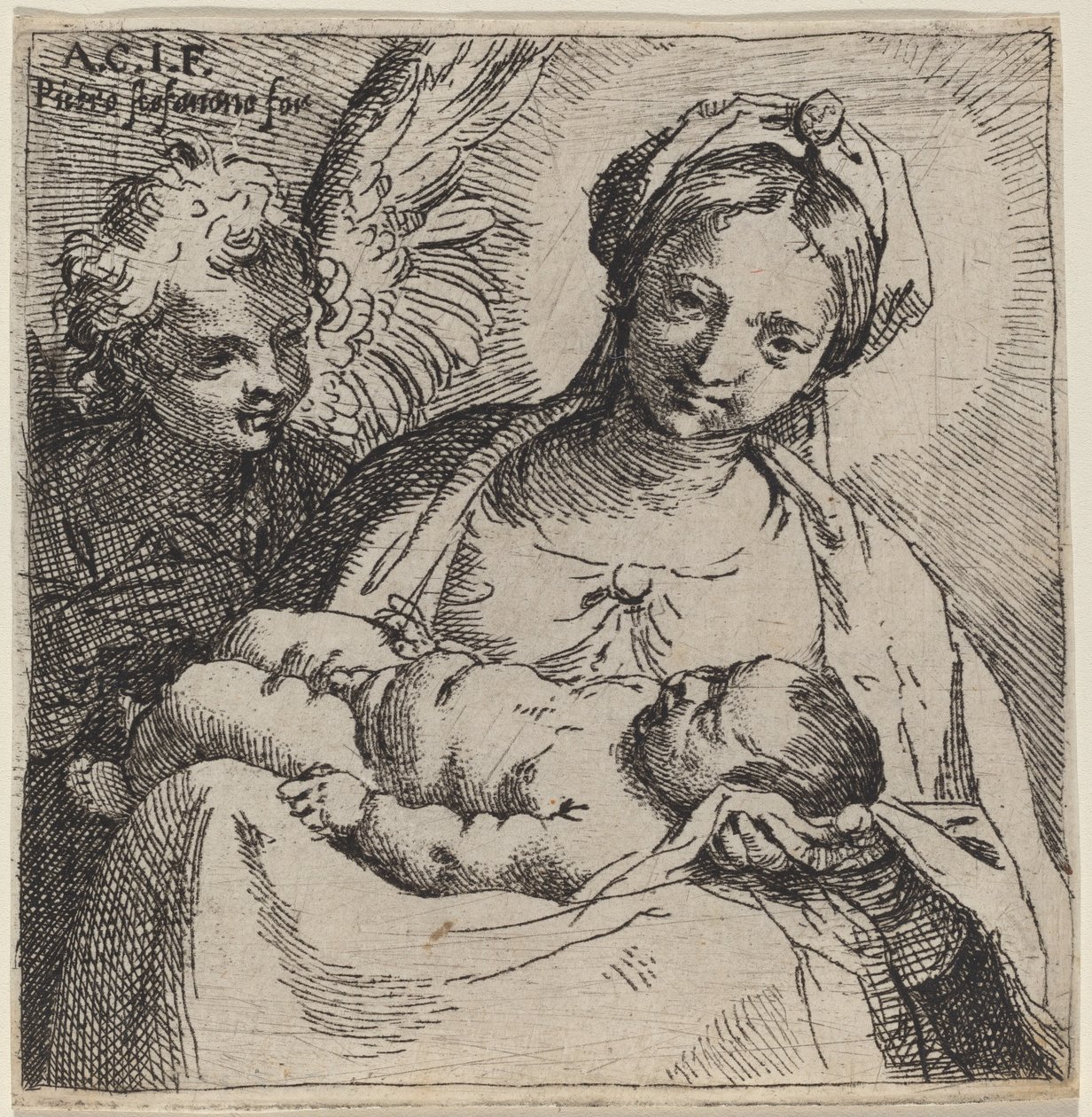 Madonna og barn med en engel av Annibale Carracci