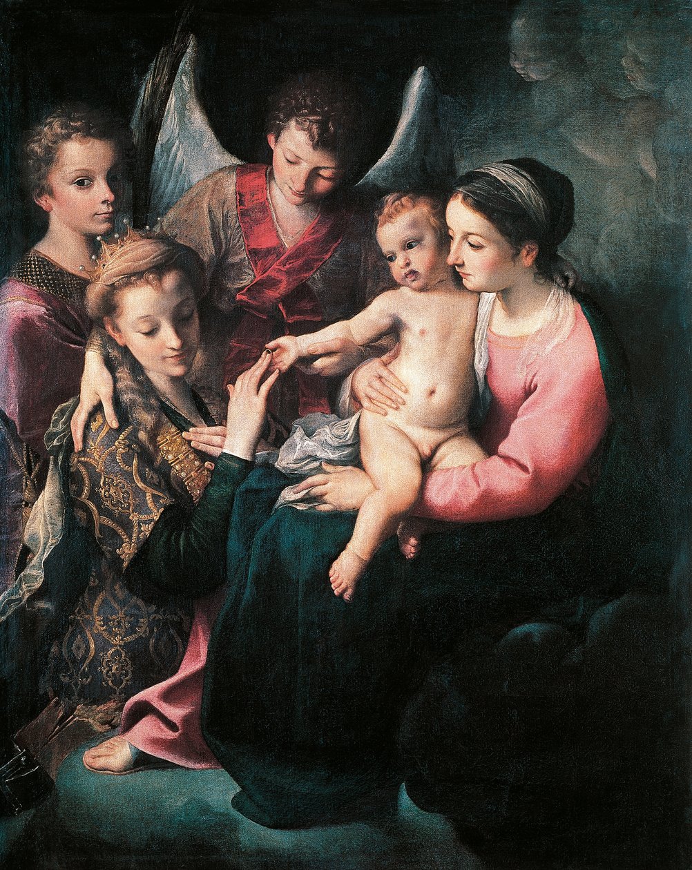 Mystic Marriage of St Catherine, av Annibale Carracci (1560-1609), olje på lerret av Annibale Carracci