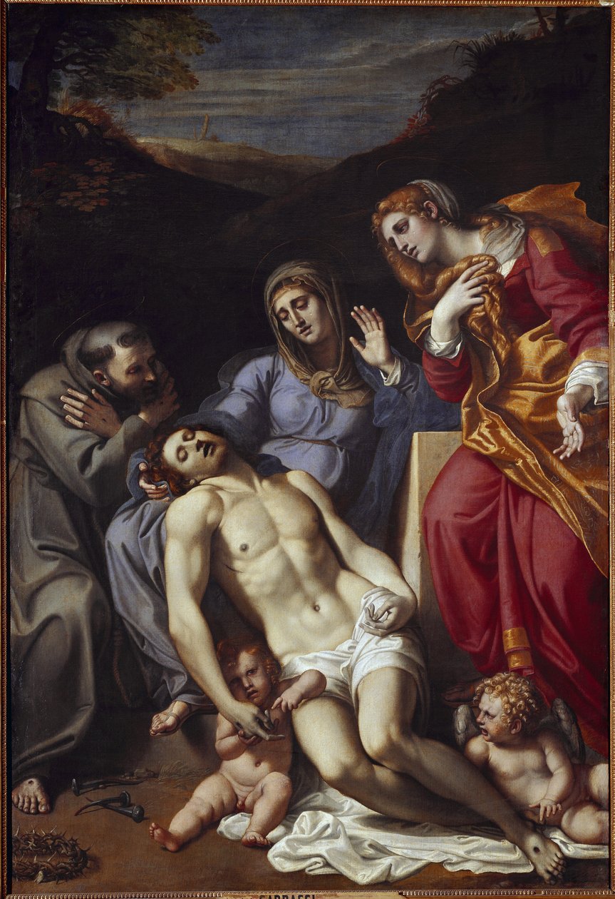 Pieta med St Mary Magdalene og St Francis (olje på lerret av Annibale Carracci