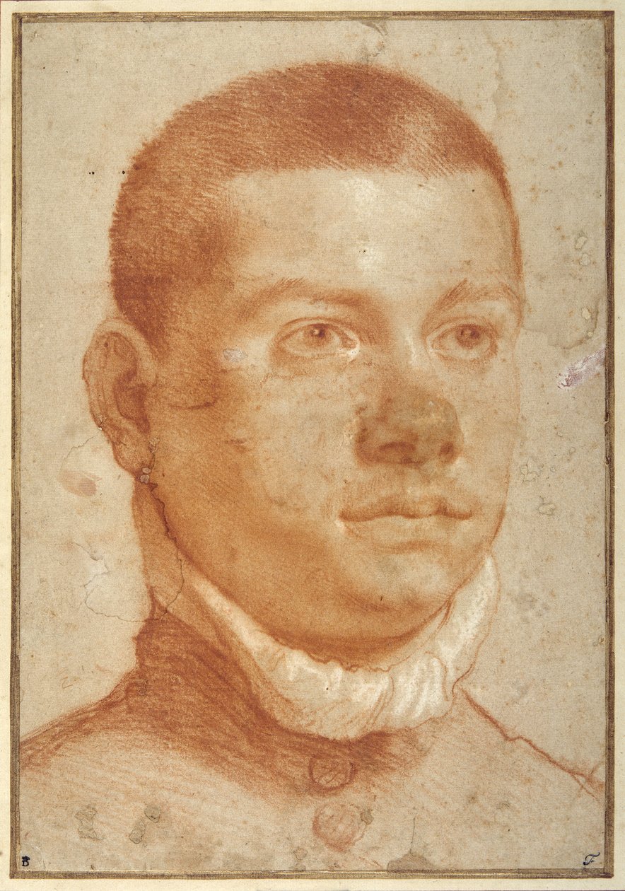 Portrett-hode av en ung mann (rødt kritt) av Annibale Carracci