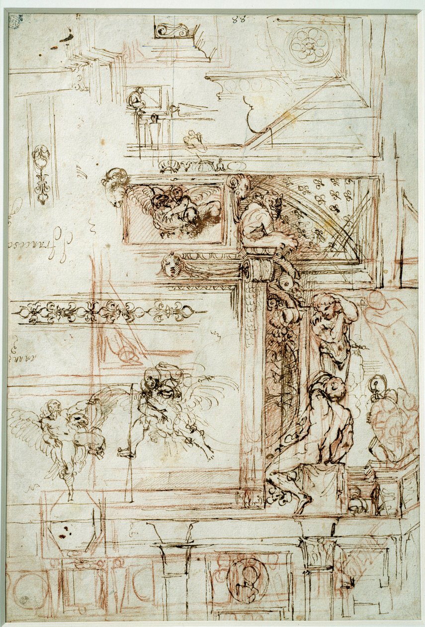 Prosjekt for Farnese-galleriet. Tegning av Annibal Carracci Dit Carrache (1560-1609) av Annibale Carracci