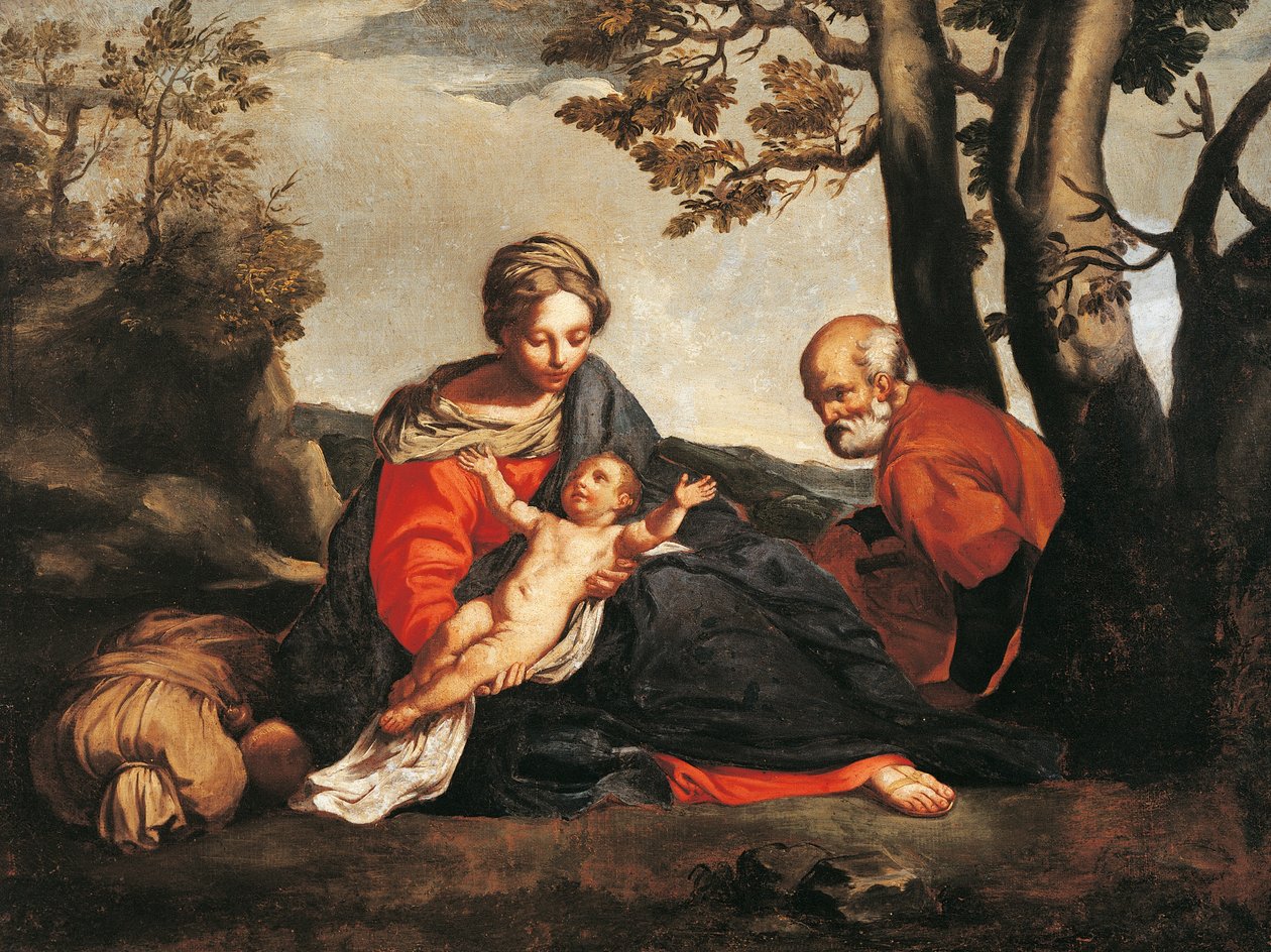 Hvil på flukten til Egypt (olje på lerret) av Annibale Carracci