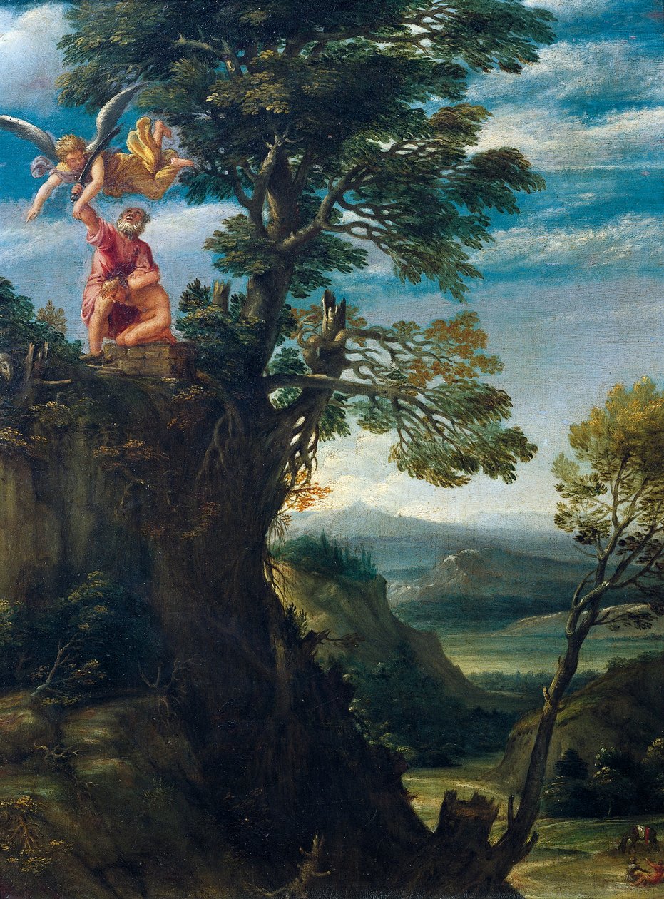 Sacrifice of Isaac av Annibale Carracci (1560-1609), olje på lerret, 45x34 cm av Annibale Carracci