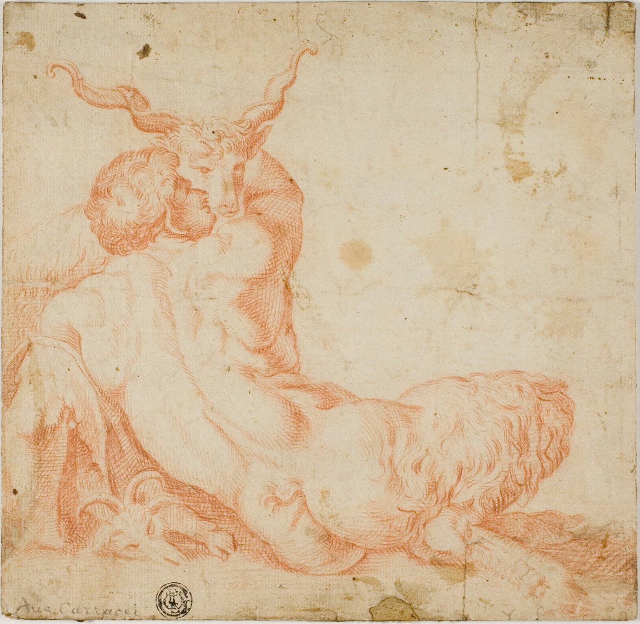 Satyr og geit av Annibale Carracci