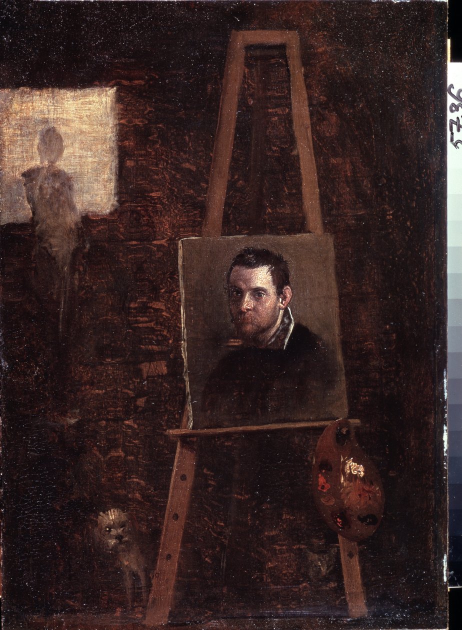 Selvportrett ved staffeliet, 1603-04 av Annibale Carracci