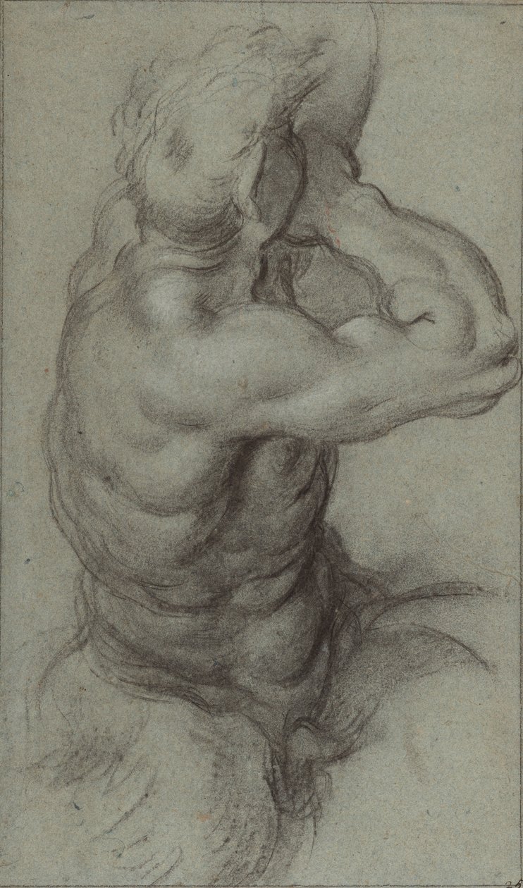 Studie av Triton som blåser i et konkyliehorn (recto); Delstudie av en arm (verso) av Annibale Carracci