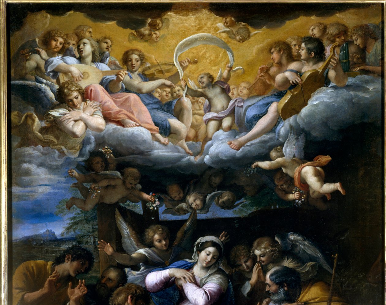 The Adoration of the Shepherds Detalj som representerer en konsert med himmelske engler som synger Guds ære. Maleri av Annibale Carracci eller Annibal Carrache (1560-1609). 1597. Orleans, Fine Arts Museum. av Annibale Carracci