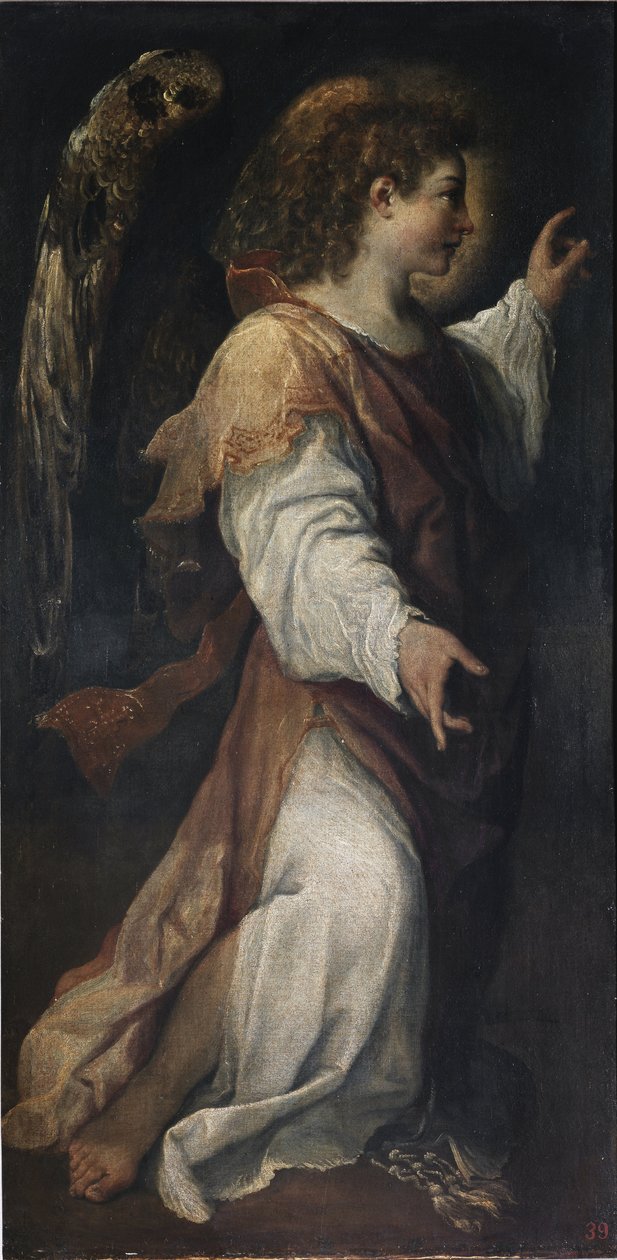 Bebudelsens engel, detalj (olje på lerret, ca. 1587) av Annibale Carracci