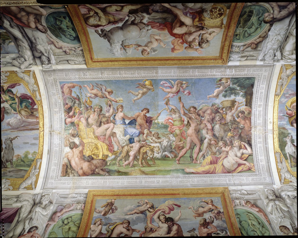 Galleria di Carracci Carracci Hall-detaljene av triumfen til Bacchus og Ariadne, freskomaleri fra 1597-1604 av Annibale Carracci