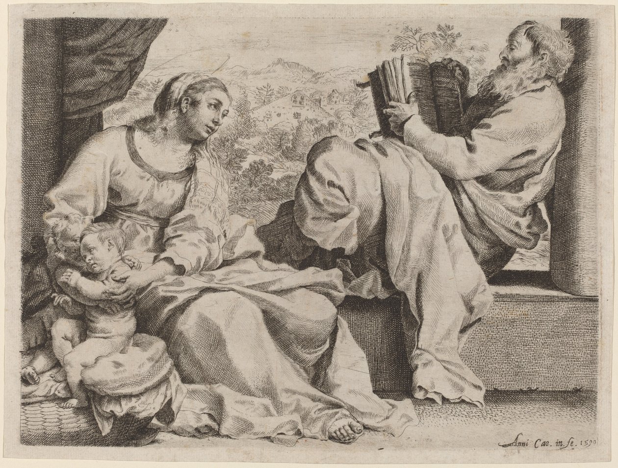 Den hellige familie med døperen Johannes av Annibale Carracci