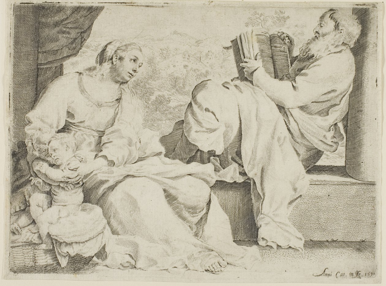 Den hellige familie med døperen Johannes av Annibale Carracci
