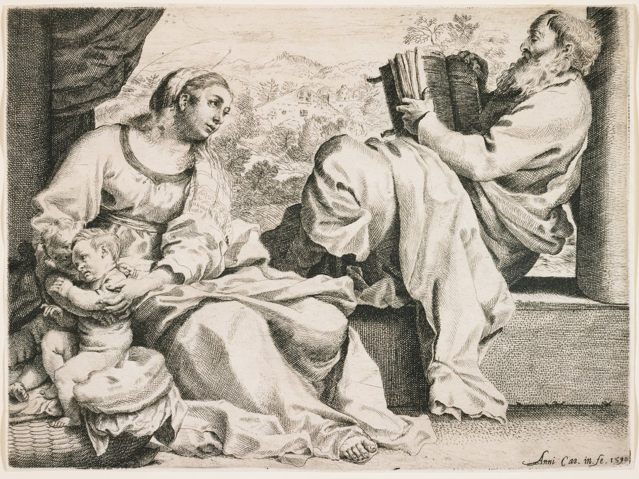 Den hellige familie med døperen Johannes av Annibale Carracci