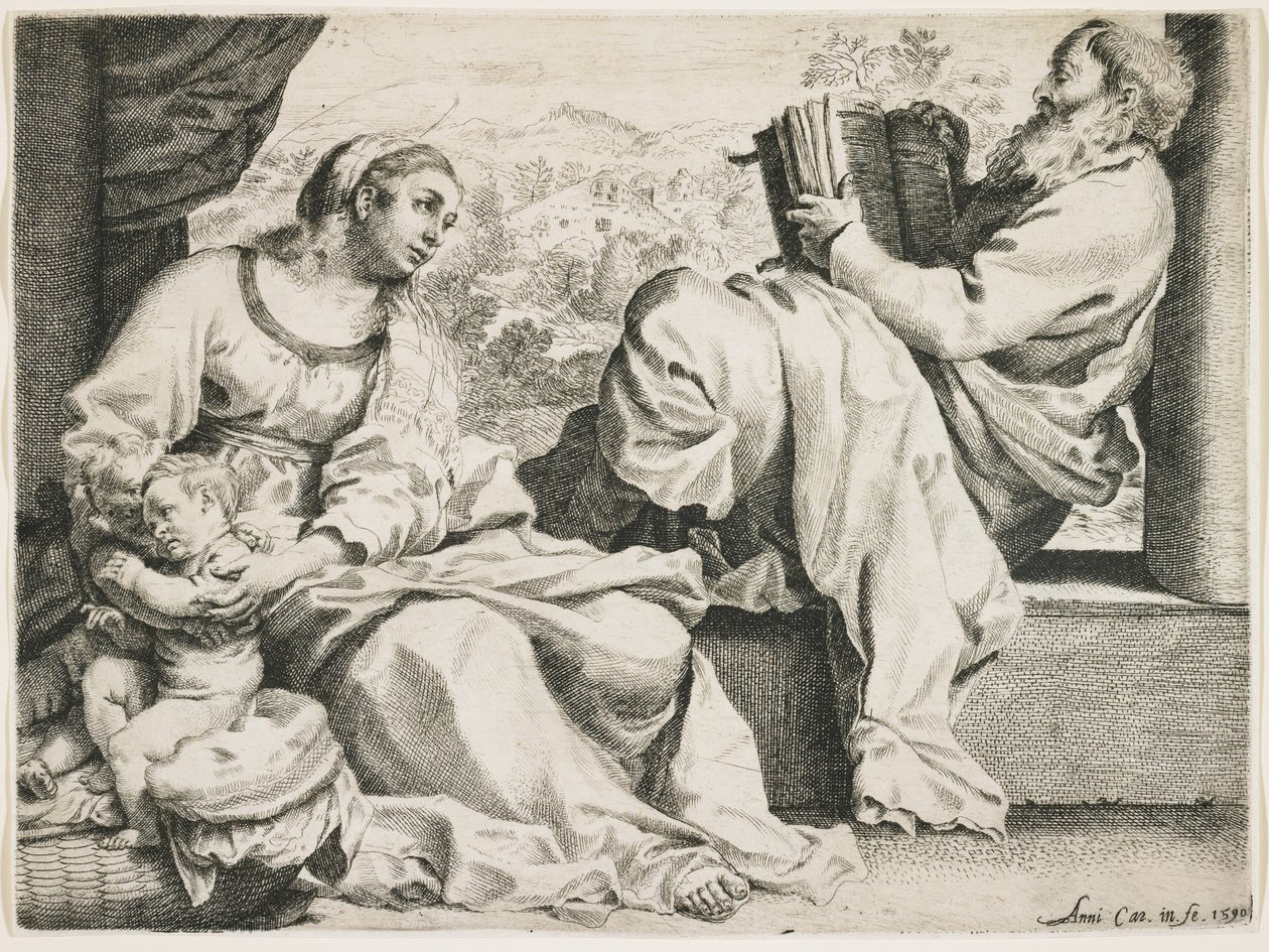 Den hellige familie med døperen Johannes, 1590 av Annibale Carracci