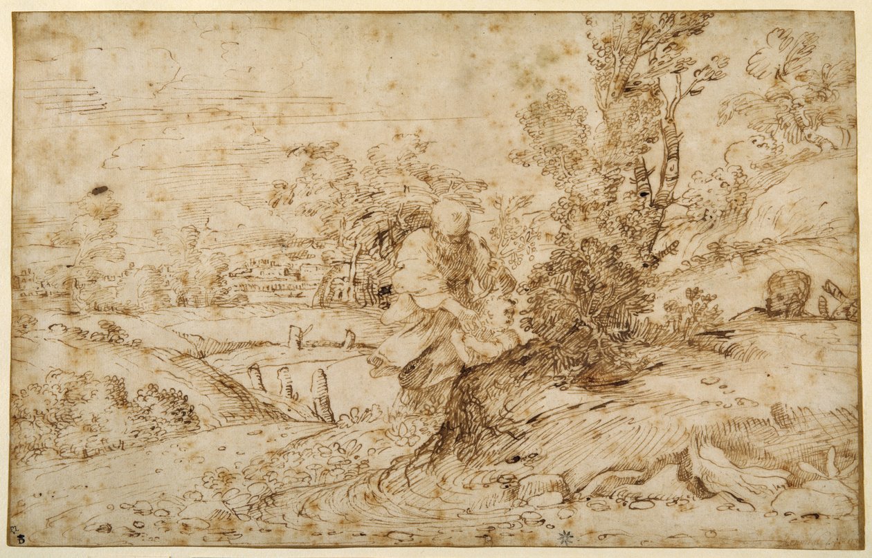The Return from the Flight (penn og brunt blekk på papir) av Annibale Carracci