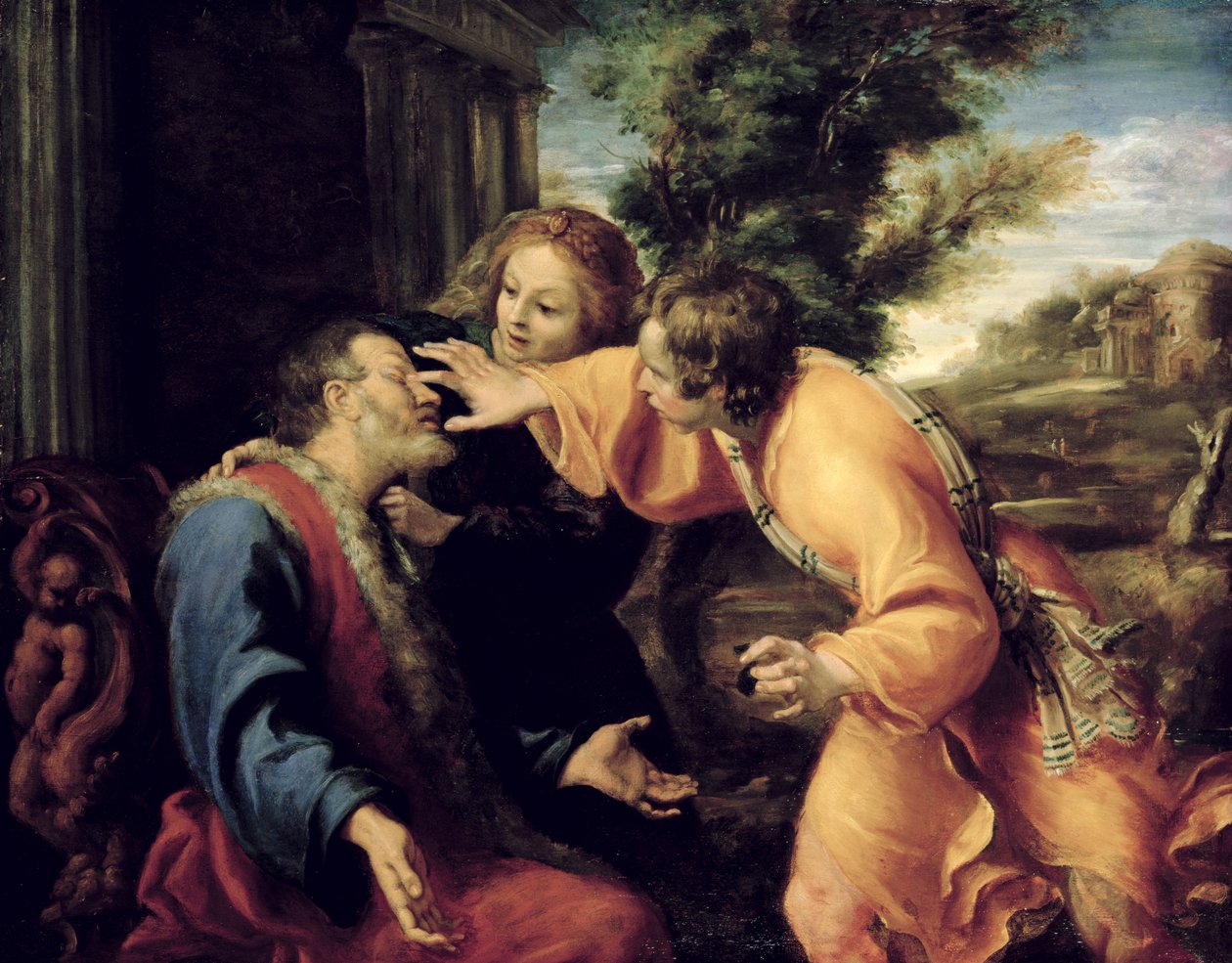 Den unge Tobias helbreder sin blinde far, ca. 1600 av Annibale Carracci