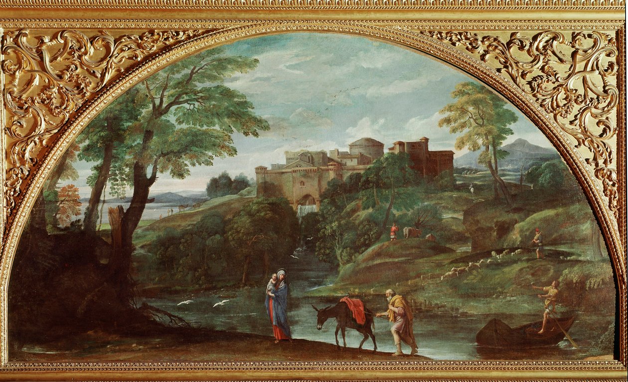 Flyturen til Egypt. Maleri av Annibale Carracci dit Carrache (1560-1609). Mål: 122x230 cm. Galleria Doria Pamphilj, Roma, Italia. av Annibale Carracci
