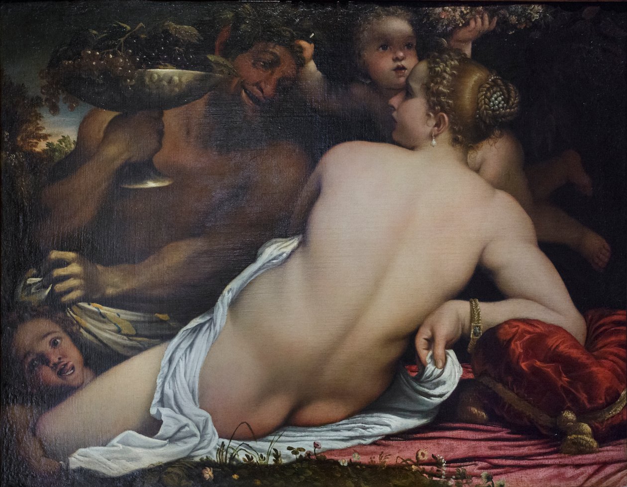 Venus, to satyrer og Amor av Annibale Carracci