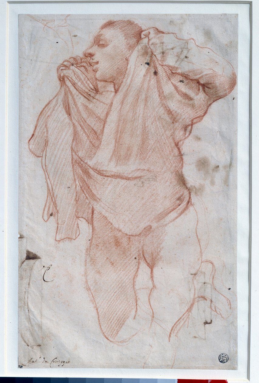 Ung gutt tar av seg skjorta Tegning a la sanguine d'Annibale Carracci dit le Carrache (1560-1609) Søn. 0,35x0,22 m Paris, Musée du Louvre av Annibale Carracci