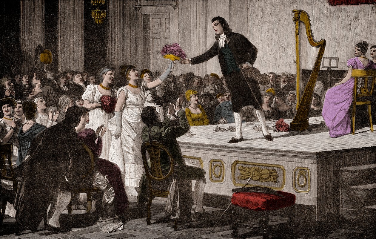 Niccolo Paganini (1792-1840) første triumfer - Tresnitt etter maleri av Annibale Gatti (1828-1909) av Annibale Gatti