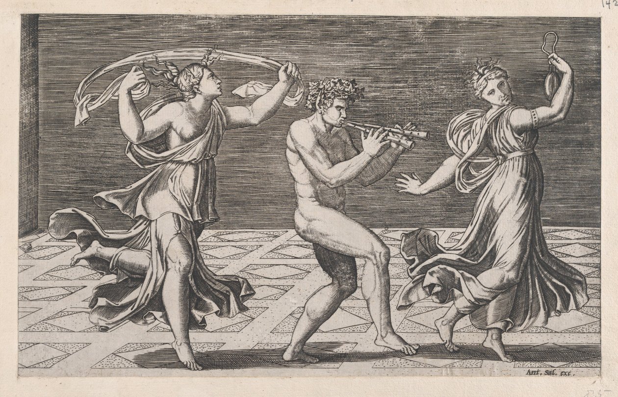 Speculum Romanae Magnificentiae: Dance of Fauns and Bacchants, tidlig på 1500-tallet..., tidlig på 1500-tallet av Anon
