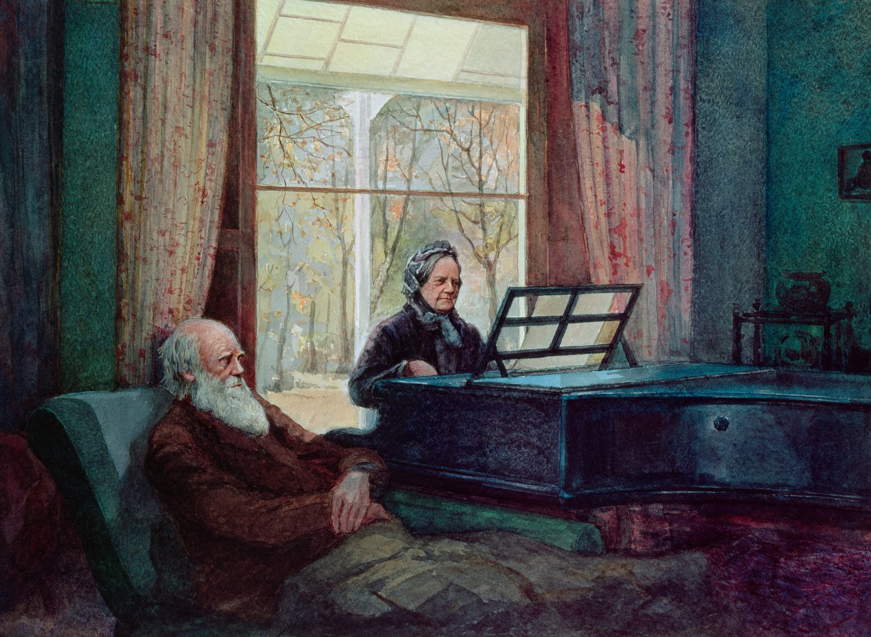 Charles Darwin og hans kone ved pianoet av Unbekannt Unbekannt